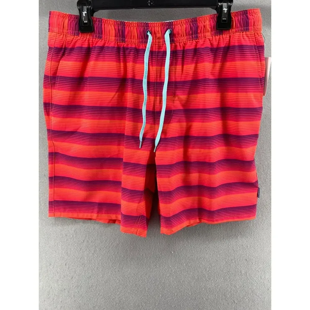 NWT Devereux‎ Board Shorts Mens Sz L Orange Stripe Athletic Stretch Water Swim
